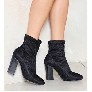 Black Glittery Ankle Bootie